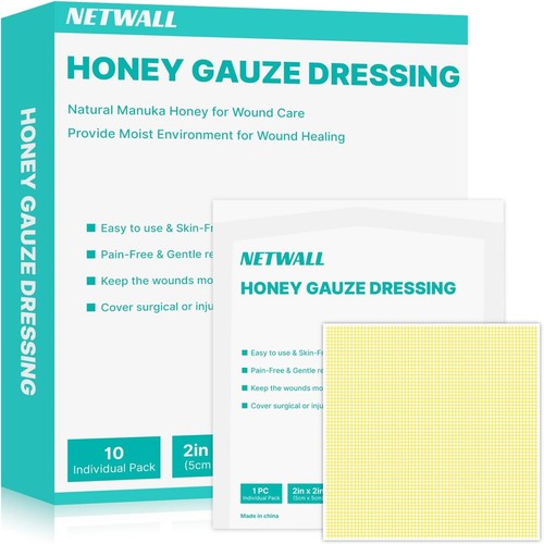 Manuka Honey Wound Dressing 2 Inch x 2 Inch Nonstick Gauze Pads Sterile Medical