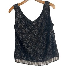 Vintage 60's Hong Kong Beaded Sequin Wool Lined Top Flapper Fringe Drop Lg. 3803