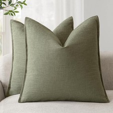 Foindtower 2PK Linen Decorative Throw Pillow Covers Soft Accent Cushion Olive Br