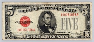 1928 F 5 Dollar Red Seal $5 Bill Series US Five Note Paper Money Currency
