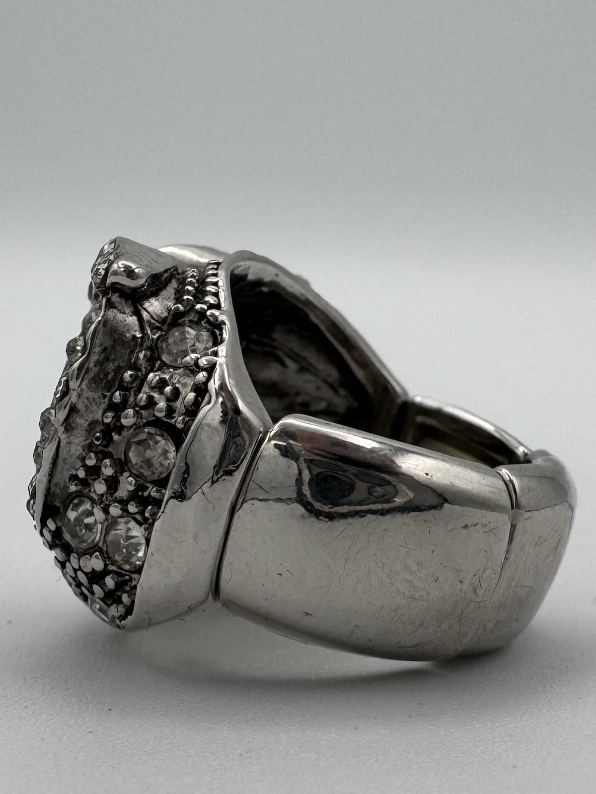 Large Owl Statement Ring Silver Tone Rhinestone C… - image 3