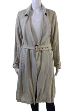 H By Halston Womens Linen Pocketed Belt Buckled Lightweight Coat Beige Size L