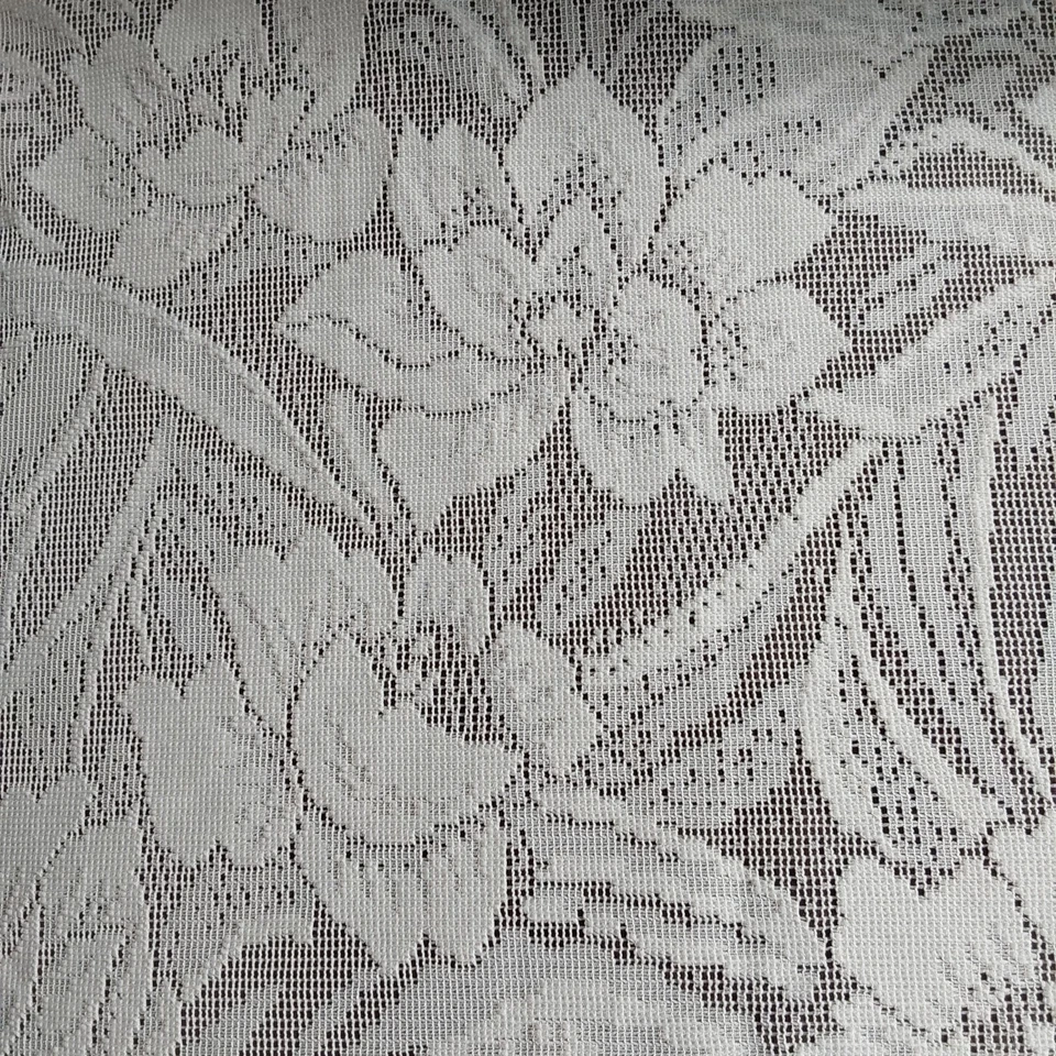 Vintage -Off White-Floral Lace Curtain 98" Drop,118" W, 53" pleated Top-set of 2 - Image 2 of 4