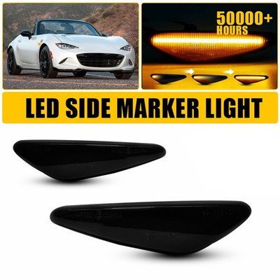 Pair Sequential Smoked LED Side Marker Turn Signal Light For Mazda 2016-up MX-5