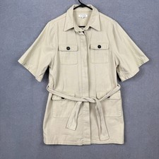 Aere Dress Womens 8 Beige Denim Shirt Tie Waist Safari Utility Organic Cotton