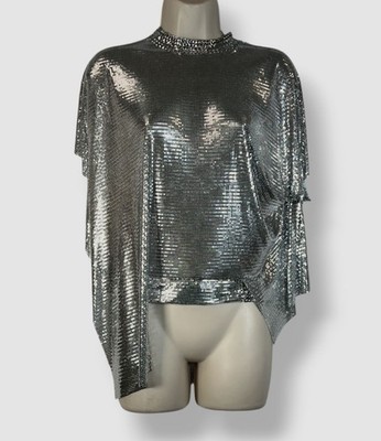 Paco Rabanne Women's Silver Short-Sleeve Belted High-Low Chainmail Top Size 34