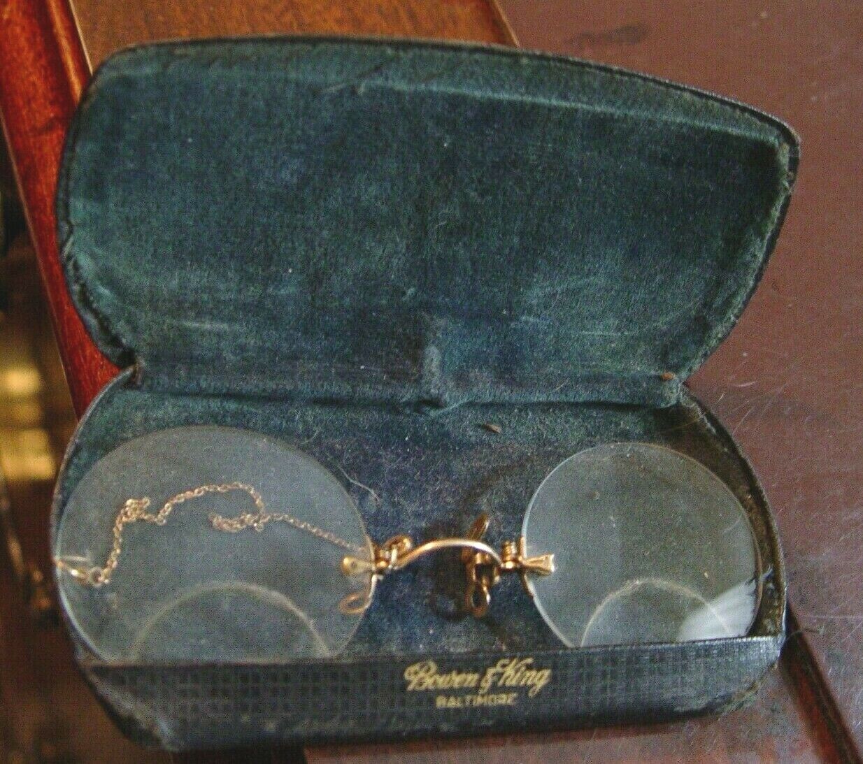 Antique Two Eye Monocle Granny Glasses with Case
