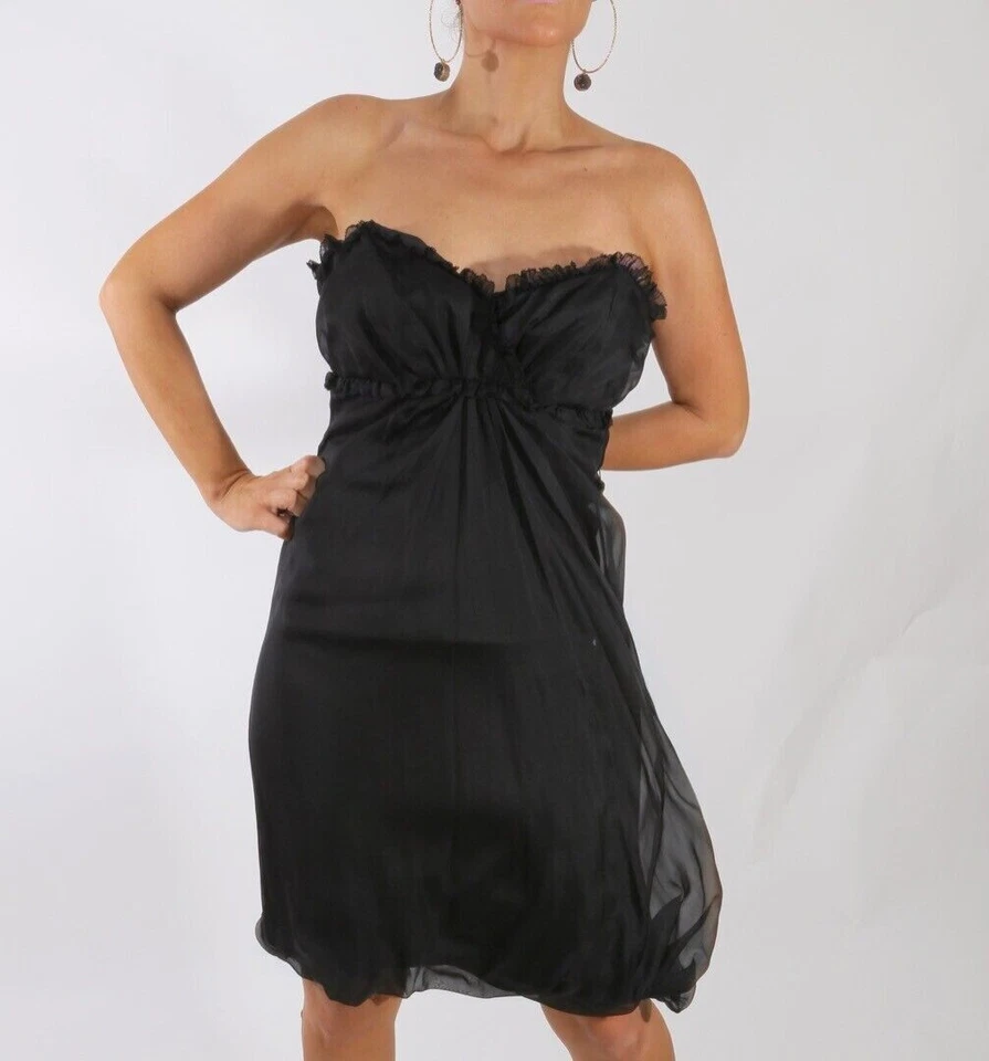 Vestido sem alças VERA WANG etiqueta lavanda preto chiffon seda tamanho 0 XS - Imagem 2 de 4