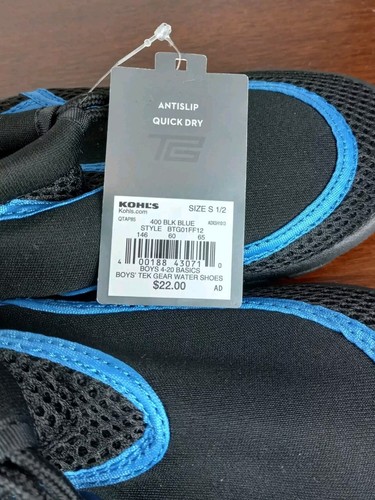 New Tek Gear Water Shoes Kids Black Blue Sz Small 1/2 Quikdry Antislip Beach - Picture 4 of 8