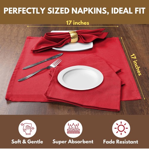 Cloth Napkin Set 100% Cotton Washable Reusable Dinner Napkin Red 17x17 12PCS - Picture 5 of 6