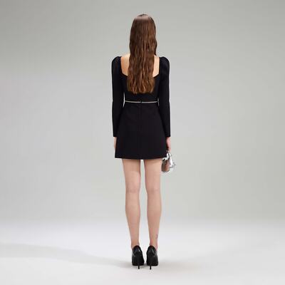 black crepe rhinestone detail mini dress Self-Portrait BLACK CREPE RHINESTONE DETAIL MINI DRESS US8