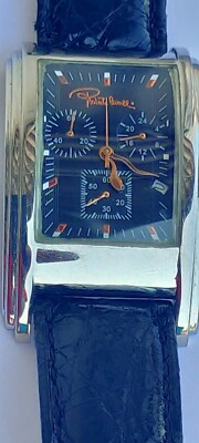 Roberto Cavalli Herren Eson Chronograph Uhr Schwarz Echt Krokodilleder Band