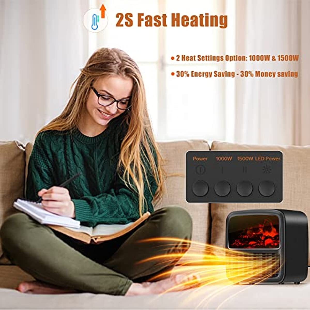 1500W Portable Electric Ceramic Space Alpha Heater Fan with Timer Remote  Control | eBay