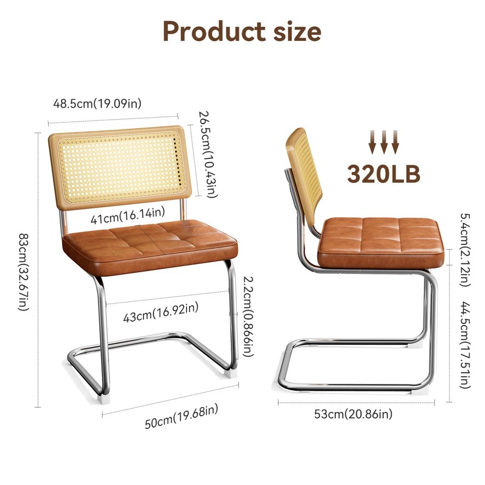 Juego de 2 sillas de comedor de cocina modernas sillas laterales de ratán madera cuero PU metal Foto 4 de 4