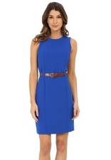 Michael Kors 243248 Womens Fitted Sleeveless Sheath Dress Amalfi Blue Size 16