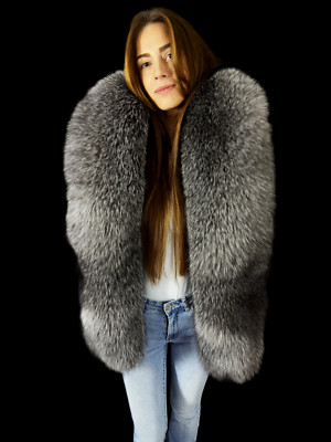 Huge Frost Fox Fur Stole Saga Furs Big Scarf Silver Color Fur Wrap