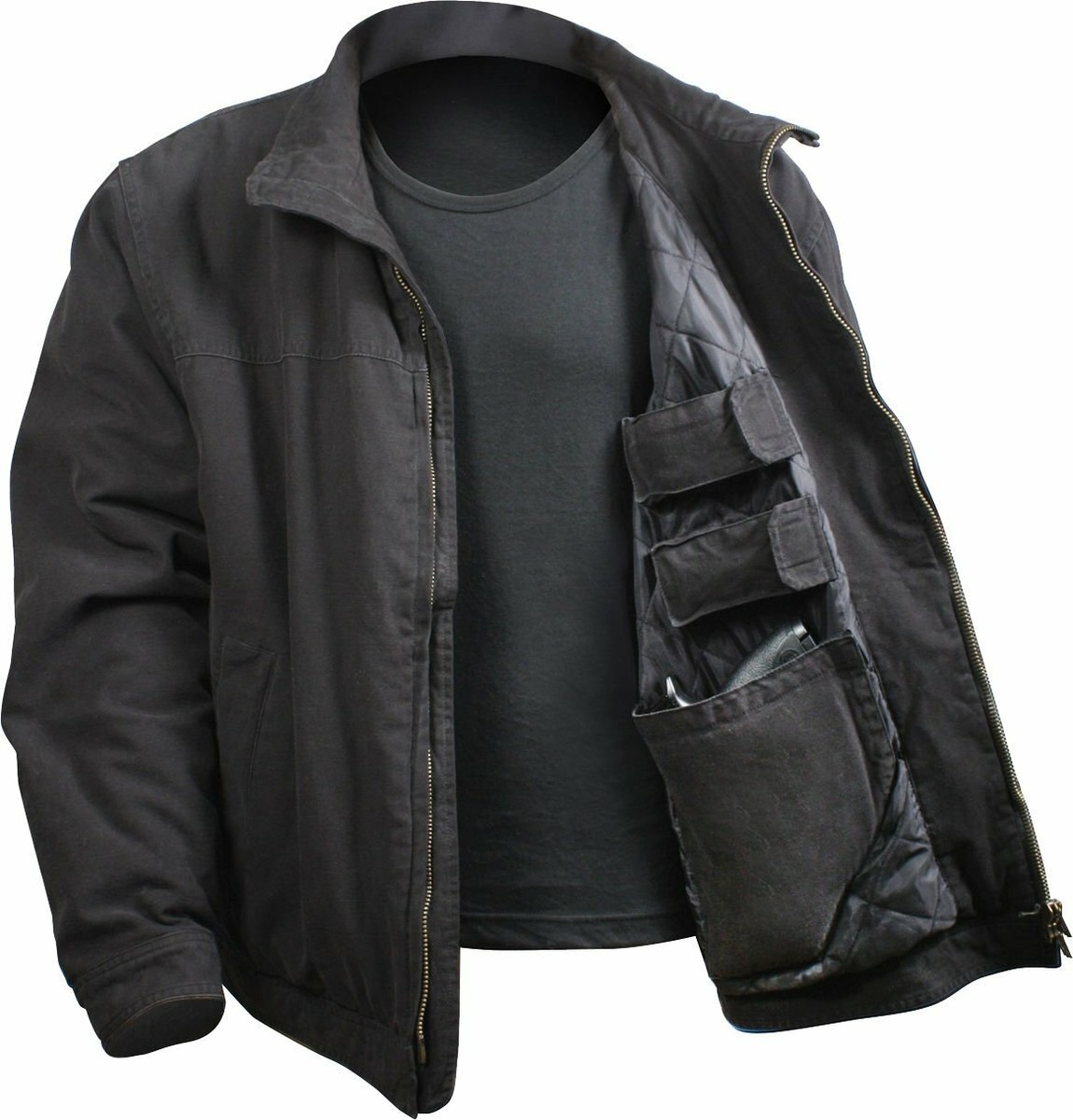Black Concealed Carry Padded Gun Holster Jacket Solid Season Discreet CCW  Coat