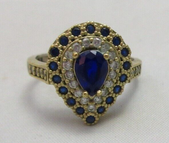 925 Marked LAL? Signed Sterling Silver Gold Vermeil Faux Sapphire Ring Size 8.5