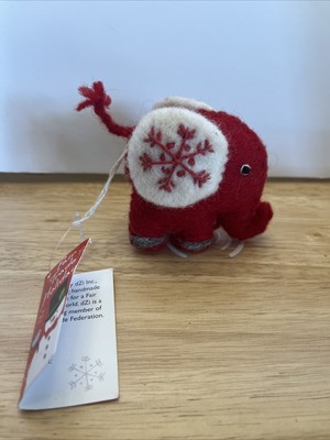 Snowflake Red Elephant Christmas Ornament 100% Wool Handmade Made Nepal Artisan