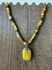 Boho Jewelry Stone Beaded Necklace Yellow Pendant handmade Necklace
