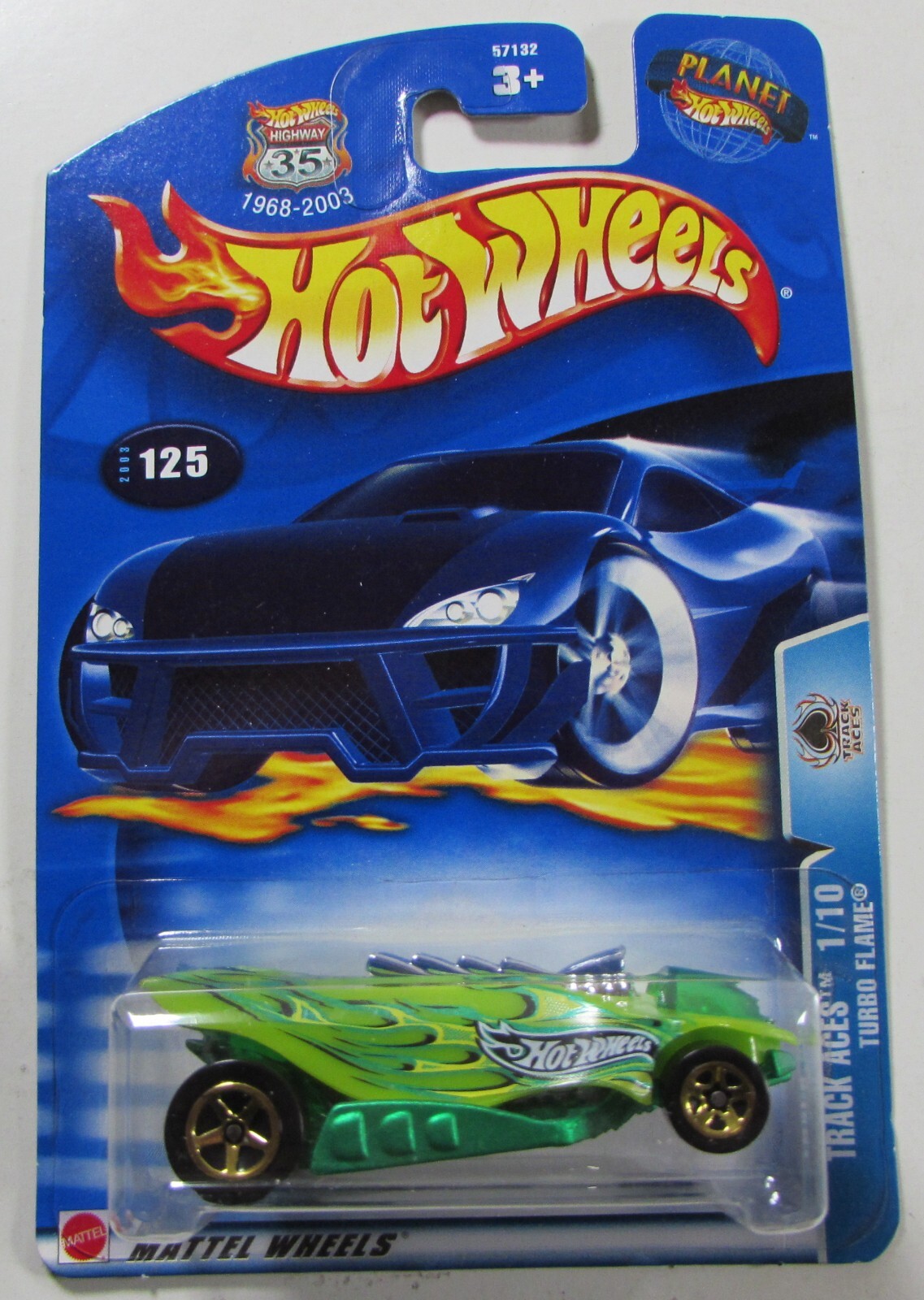 Hot Wheels 2003 1/10 Track Aces Turbo Flame #125 Green Die-Cast Car Mattel