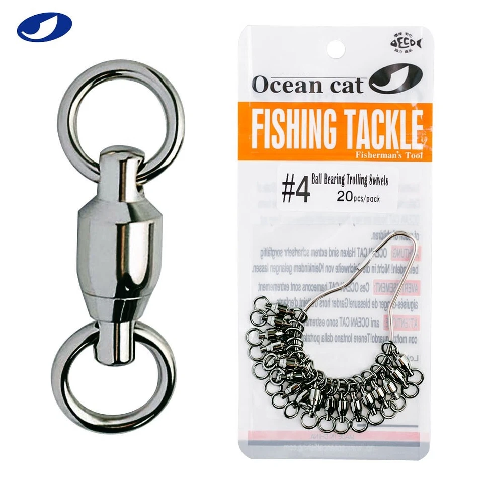 OCEAN CAT Ball Bearing Trolling Swivel Snaps Stainless Steel Nickel Doulock Fish