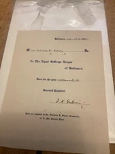 1909 origOctavia. W. Bates Membership Card Equal Suffrage League Of Baltimore ,M