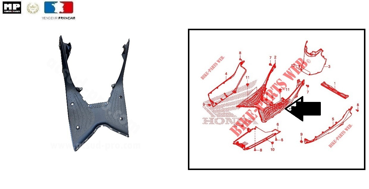 Marche pied Honda SH 125 2020-2024 pour réparer le plancher plastique usé de votre scooter