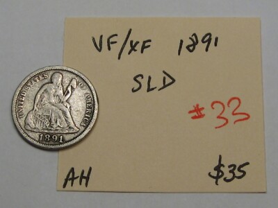 vintage an・an no.33 VF/XF 1891 US Seated Liberty Dime. #33 | eBay