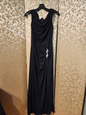 Tadashi Vintage Black Ruched Rhinestone Long Evening Dress Size XS