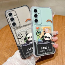 For Samsung A56 A55 A36 S25 Ultra S24 S23 TPU Card Pocket Cute Panda Case Cover