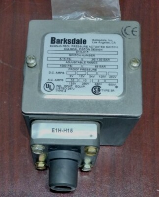 BARKSDALE ECON-O-TROL PRESSURE ACTUATED SWITCH E1H-H15 E1HH15 .5-15 PSI NEW (A4)