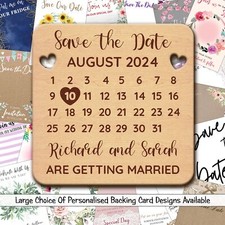 Calendar Square Personalised Wood Wedding Save The Date Magnets & Backing Cards