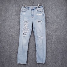 American Eagle Jeans Womens 4 Blue Mom Hi Rise Stretch Light Wash Ripped Denim