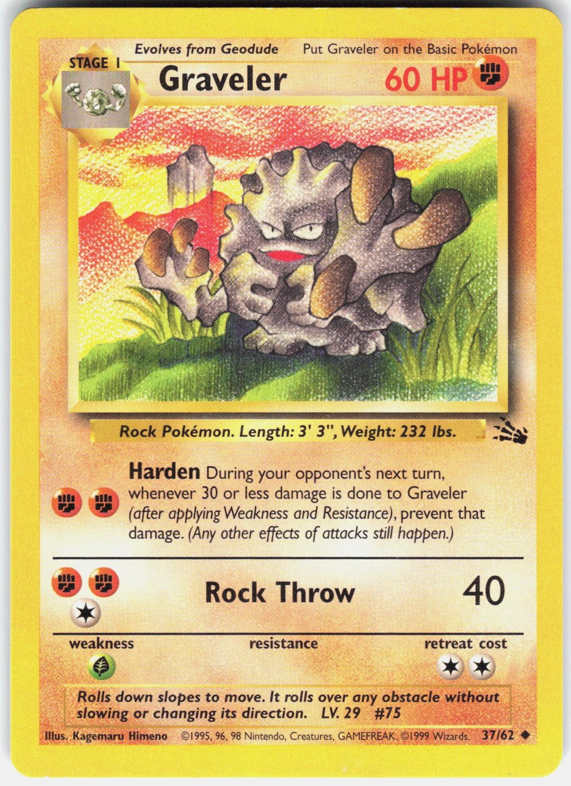 Graveler 37/62 Uncommon Fossil Pokemon Unlimited LP