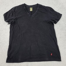 Polo Ralph Lauren Shirt Mens Large Black V-Neck Classic Fit PRL Pony Embroidery