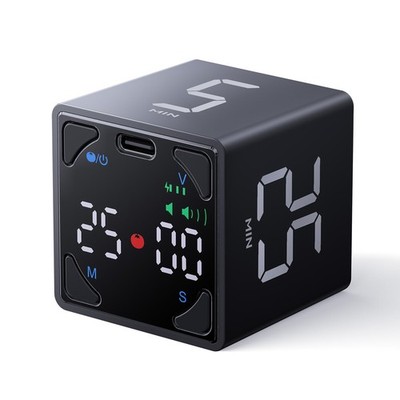 Ticktime Pomodoro Timer Cube, with 25/5 Auto Cycles, Small, Jet Black