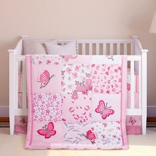 3 Pieces Butterfly Nursery Crib Bedding Set for Girls, Standard Size Bedding ...