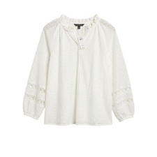 Banana Republic Eyelet Blouse Womens Medium White Ruffle Neck Balloon Sleeve NWT