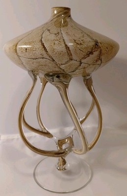 Jozefina Krosno 9in Art Glass Jellyfish Oil Lamp Sculpture Tan Handblown