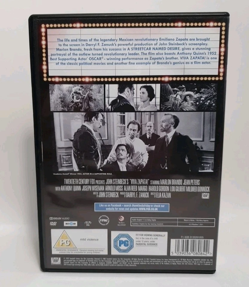 Viva Zapata! 1952 DVD Marlon Brando, Jean Peters, Anthony Quinn Uk Dvd - Image 2 of 3