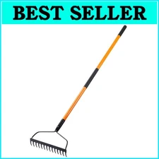 Durable Garden Rake with Non-Slip Fiberglass Handle - 14 Tines for Efficiency