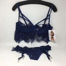 Elegant Moments Cami Panty/Garter Set, Size S - Navy Blue
