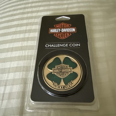 BRAND NEW Harley-Davidson Gold and Green Enamel Challenge Coin Lucky Coin