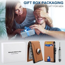 NEW Men's Slim Leather Wallet with Case Money Clip Pop up Aluminum RFID Blocking