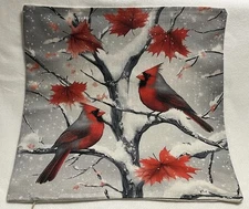 Cardinal Couple Birds Christmas Throw Pillow Cover Winter Holiday Home Decor 18”