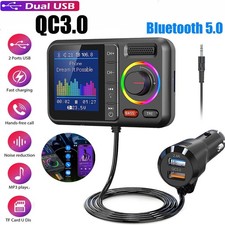 Bluetooth 5.0 Car Kit MP3 Player FM Transmitter Radio Adapter Dual USB Charging