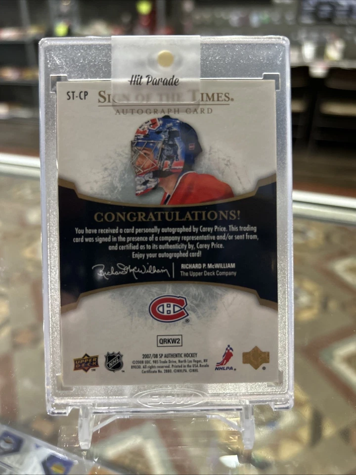 2007-08 SP Authentic Sign Of The Times ST-CP Carey Price Rookie RC On Card Auto! - Image 2 of 2