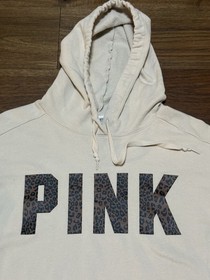 Victoria's Secret Pink Pullover Hoodie Leopard Cheetah Print Women's Size Large