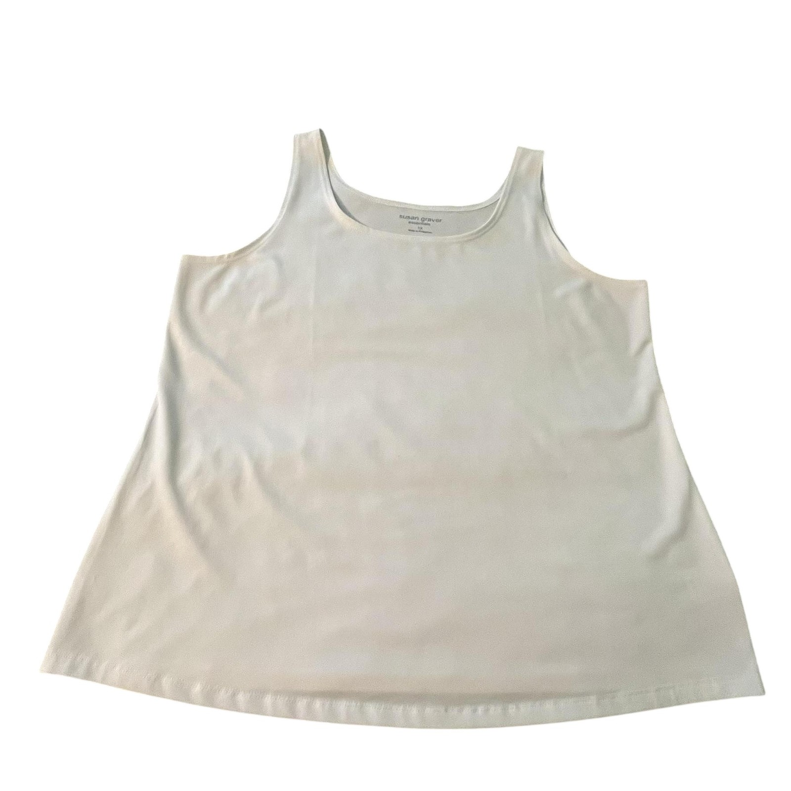 Tank Top Womens 1X White Scoop Neck Sleeveless Plus Basic Stretch Susan Graver-image